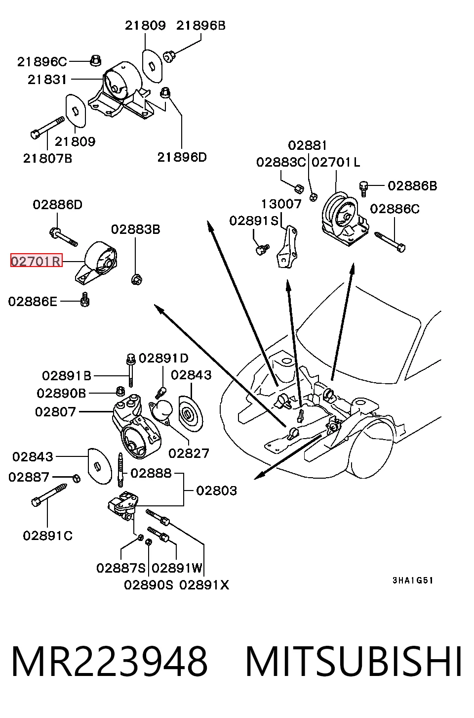  Coxim (suporte) dianteiro de motor Mitsubishi Galant VII hatchback (E5A, E7A, E8A) (1992 - 1996) VII
