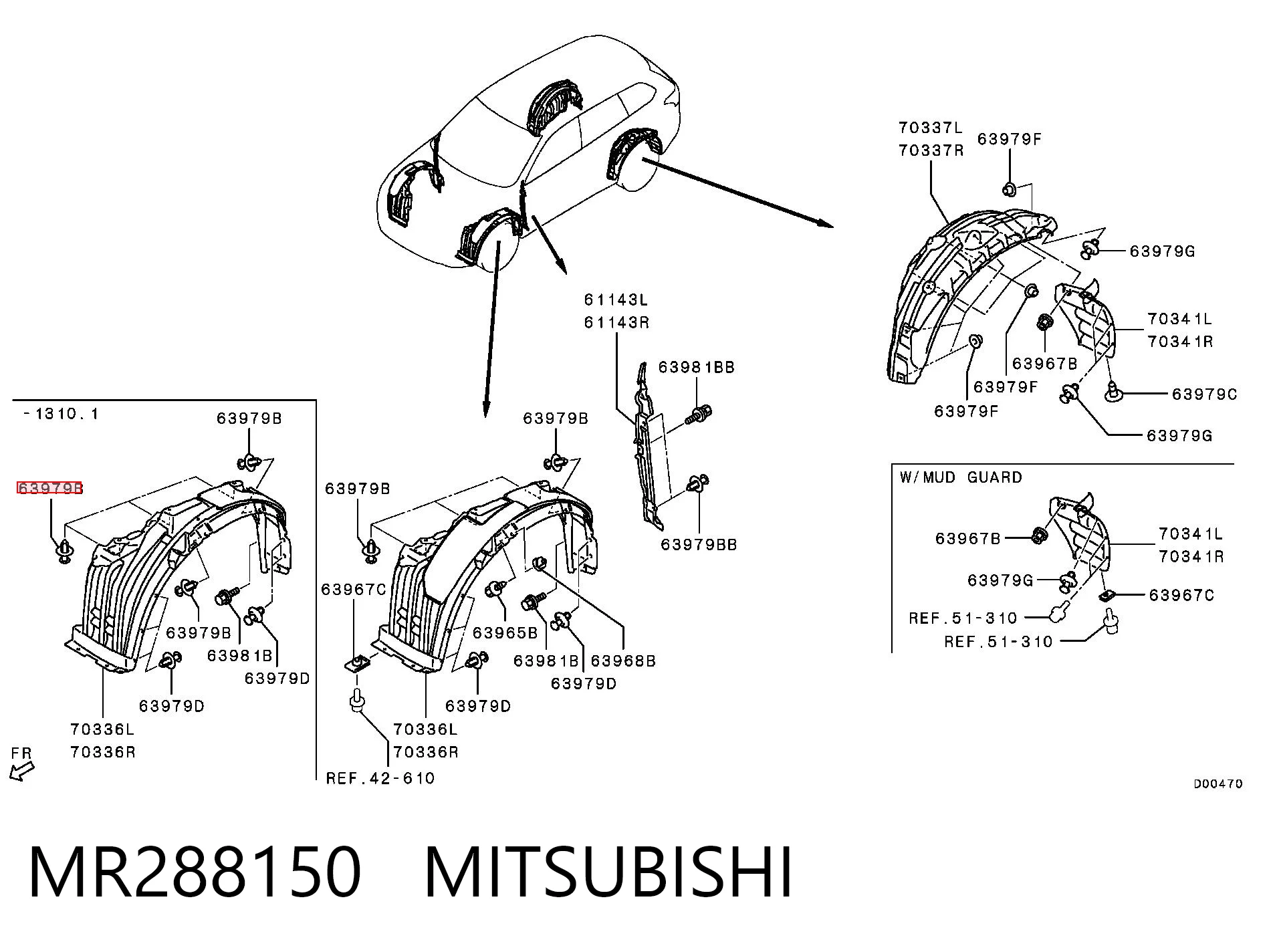 MR288150 Mitsubishi Cápsula (prendedor) de fixação do pára-choque traseiro