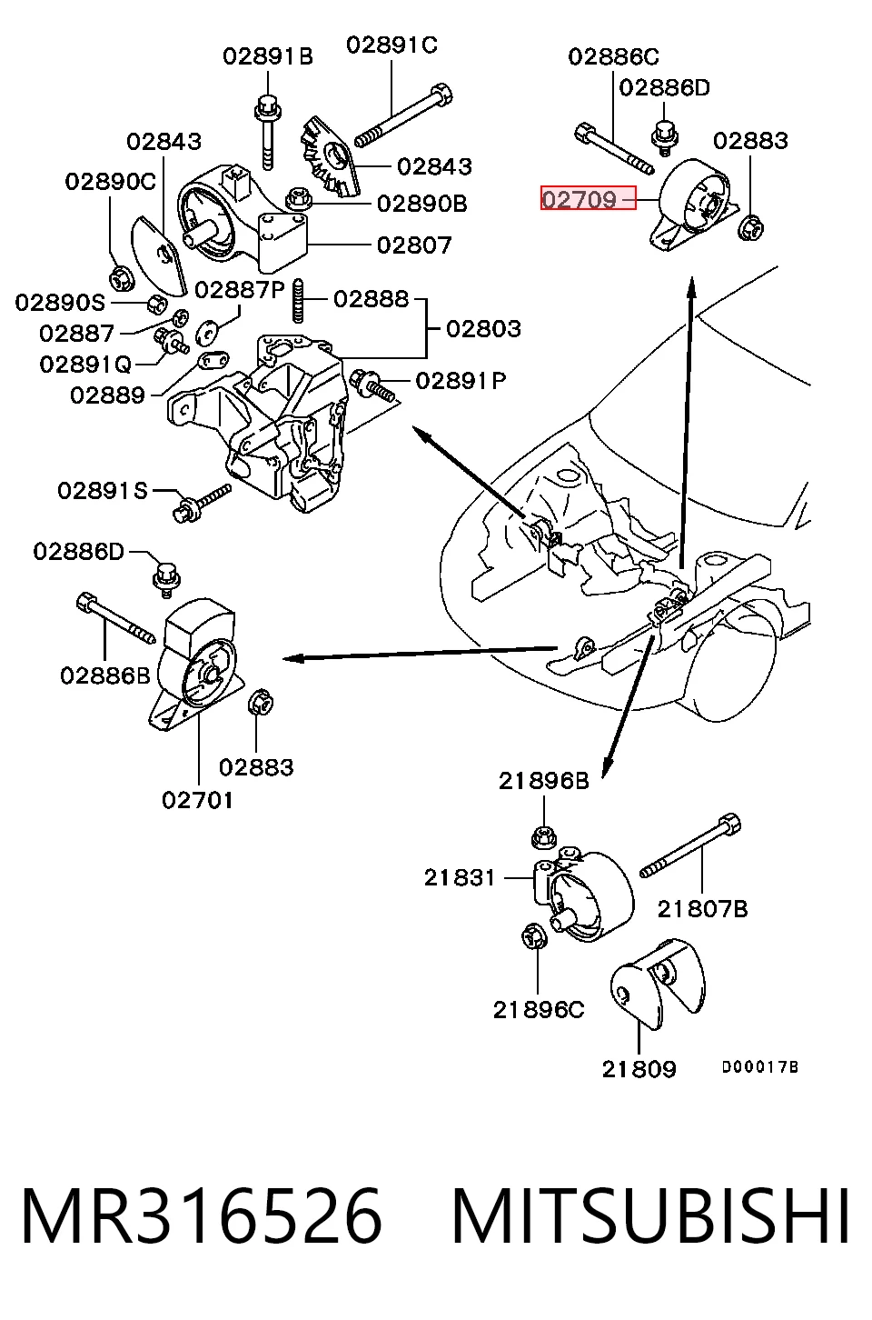 MR316526 Mitsubishi Coxim (suporte) traseiro de motor