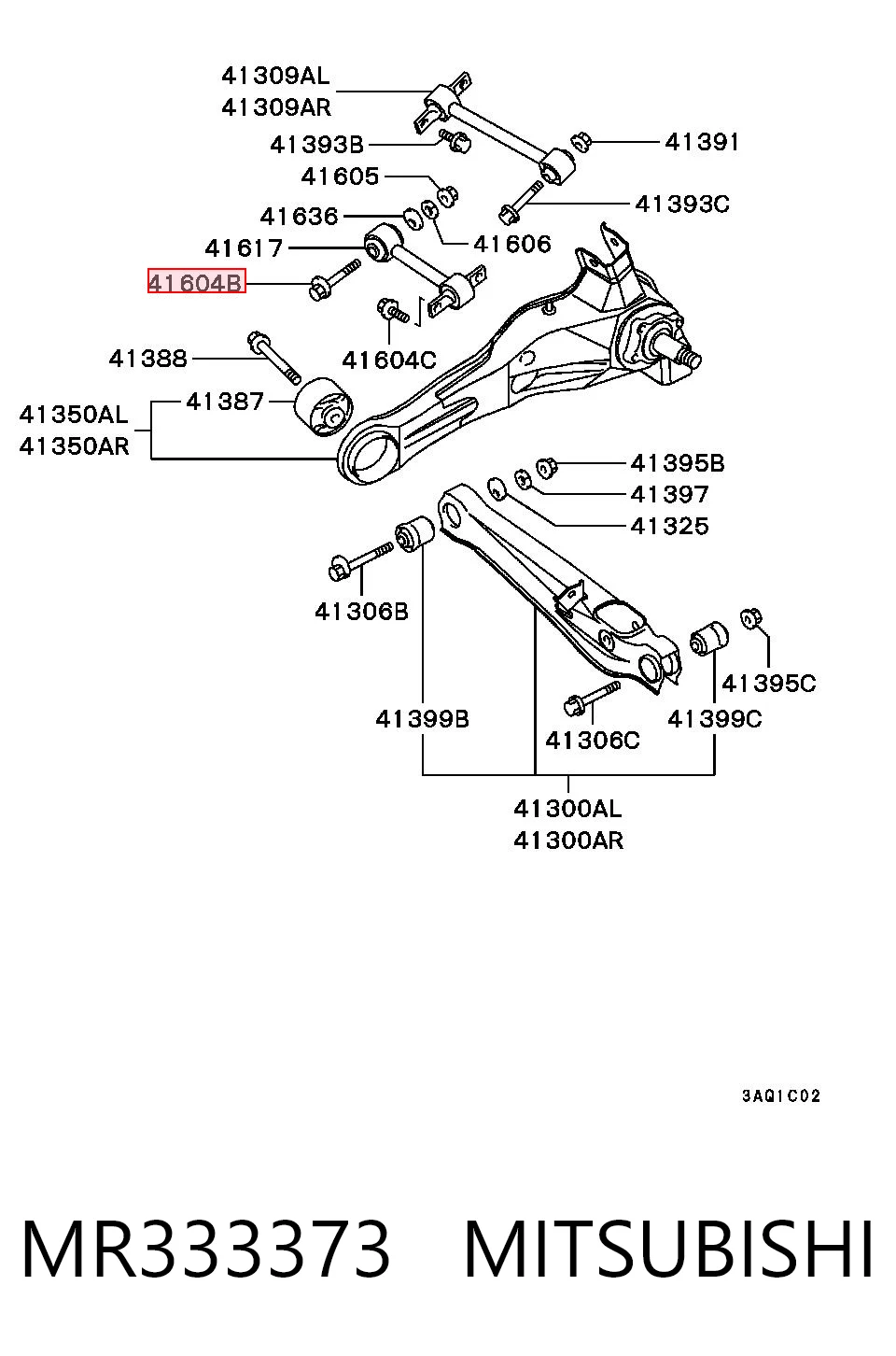 MR333373 Mitsubishi Parafuso de fixação de braço oscilante de inclinação traseiro, interno