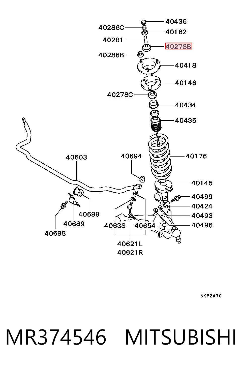 MR374546 Mitsubishi Bucha da haste de amortecedor dianteiro