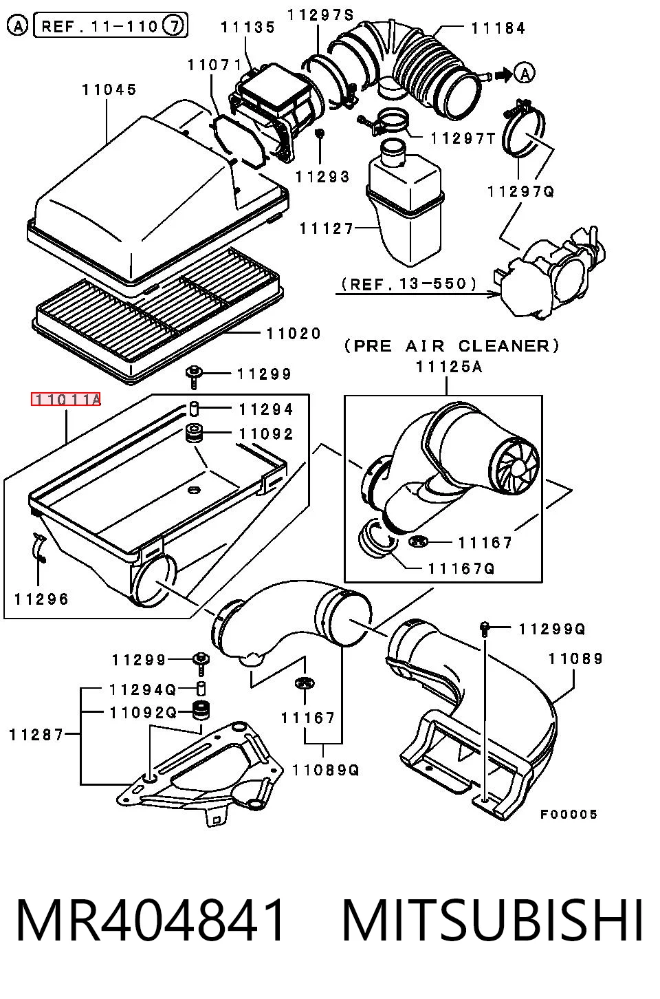 MR404841 Mitsubishi Caixa de filtro de ar, parte inferior