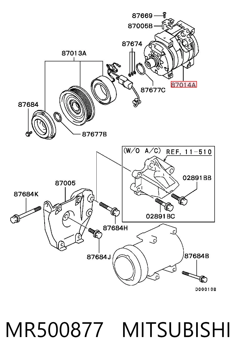 MR500877 Mitsubishi Compressor de aparelho de ar condicionado