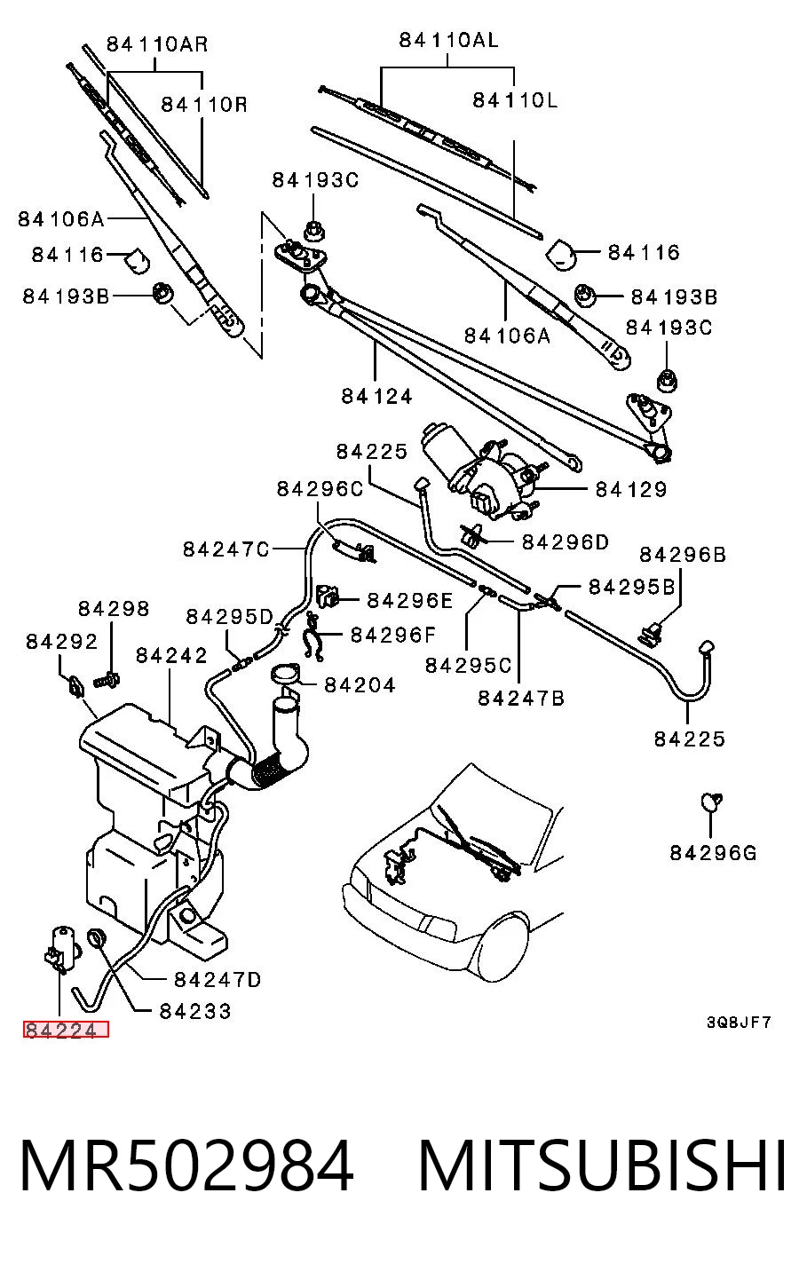 MR502984 Mitsubishi Bomba de motor de fluido para lavador de vidro dianteiro