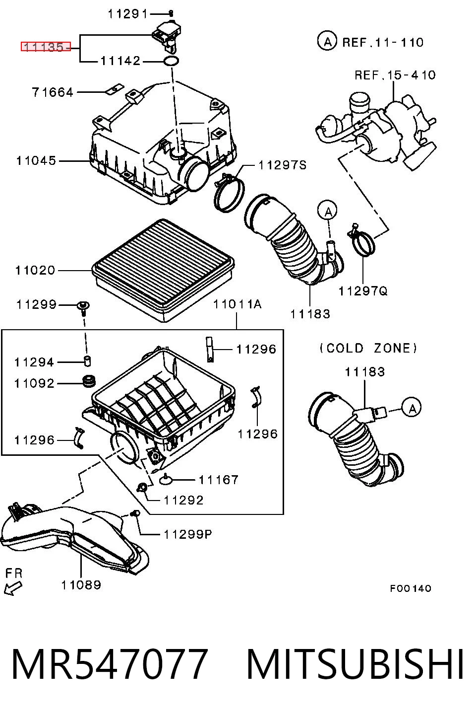 MR547077 Mitsubishi Sensor de fluxo (consumo) de ar, medidor de consumo M.A.F. - (Mass Airflow)