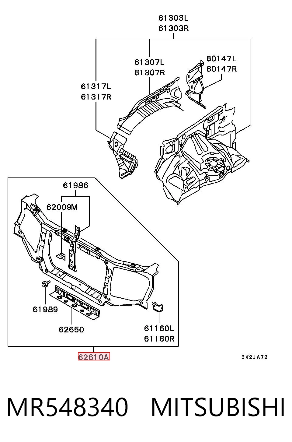 Suporte do radiador montado (painel de montagem de fixação das luzes) para Mitsubishi Pajero V70