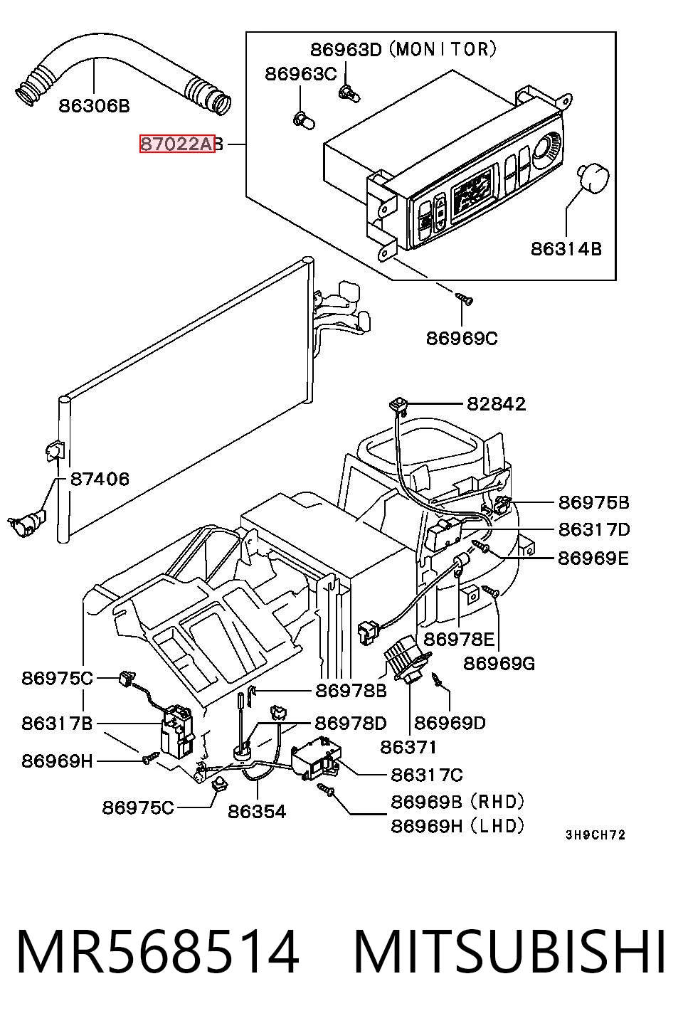 Unidade de controlo dos modos de aquecimento/condicionamento Mitsubishi Galant VIII EA