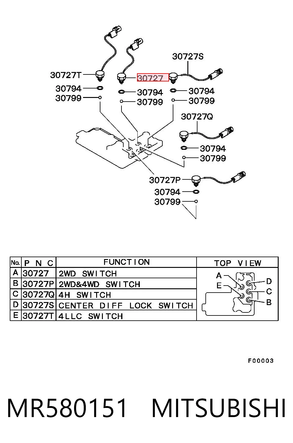 MR580151 Mitsubishi Sensor de indicador da lâmpada de caixa de transferência de ativação 2WD
