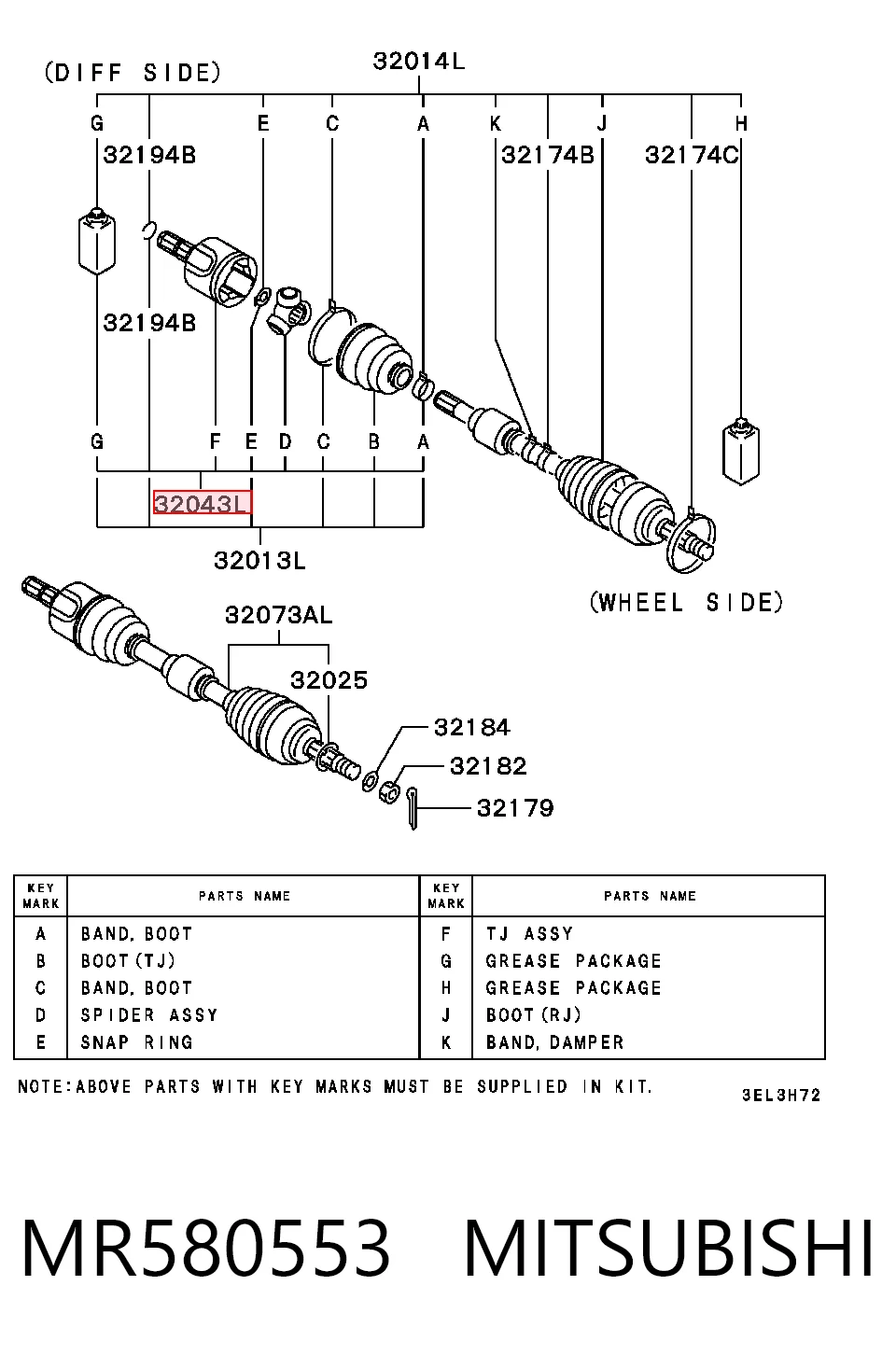 Junta homocinética externa dianteira Mitsubishi Lancer VI CJ, CP