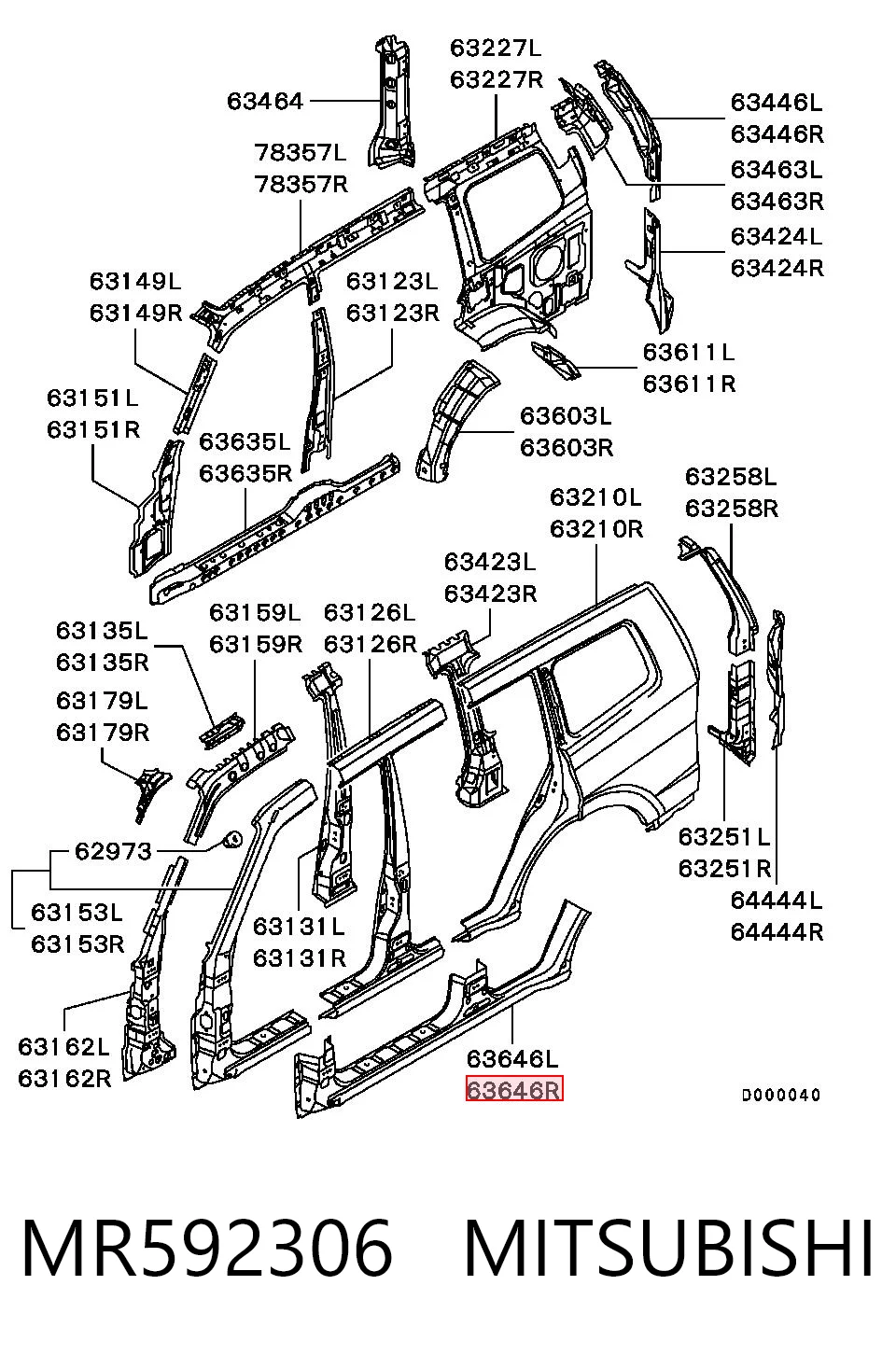 Acesso externo direito para Mitsubishi Pajero V70
