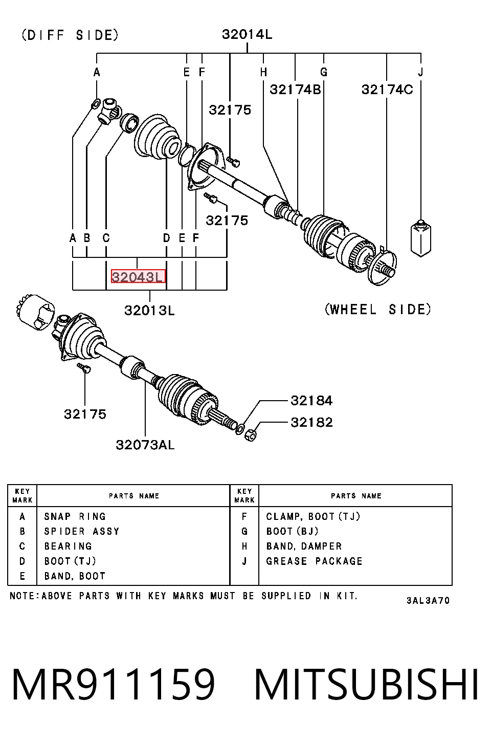 Junta homocinética externa dianteira Chrysler MR911159 preço, a partir de 37,88 USD