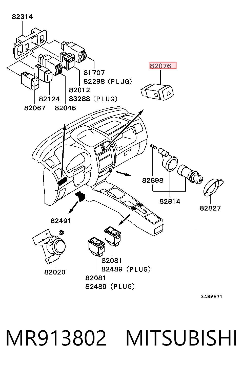 Botão de ativação do sinal de emergência para Mitsubishi Space Star  DG0