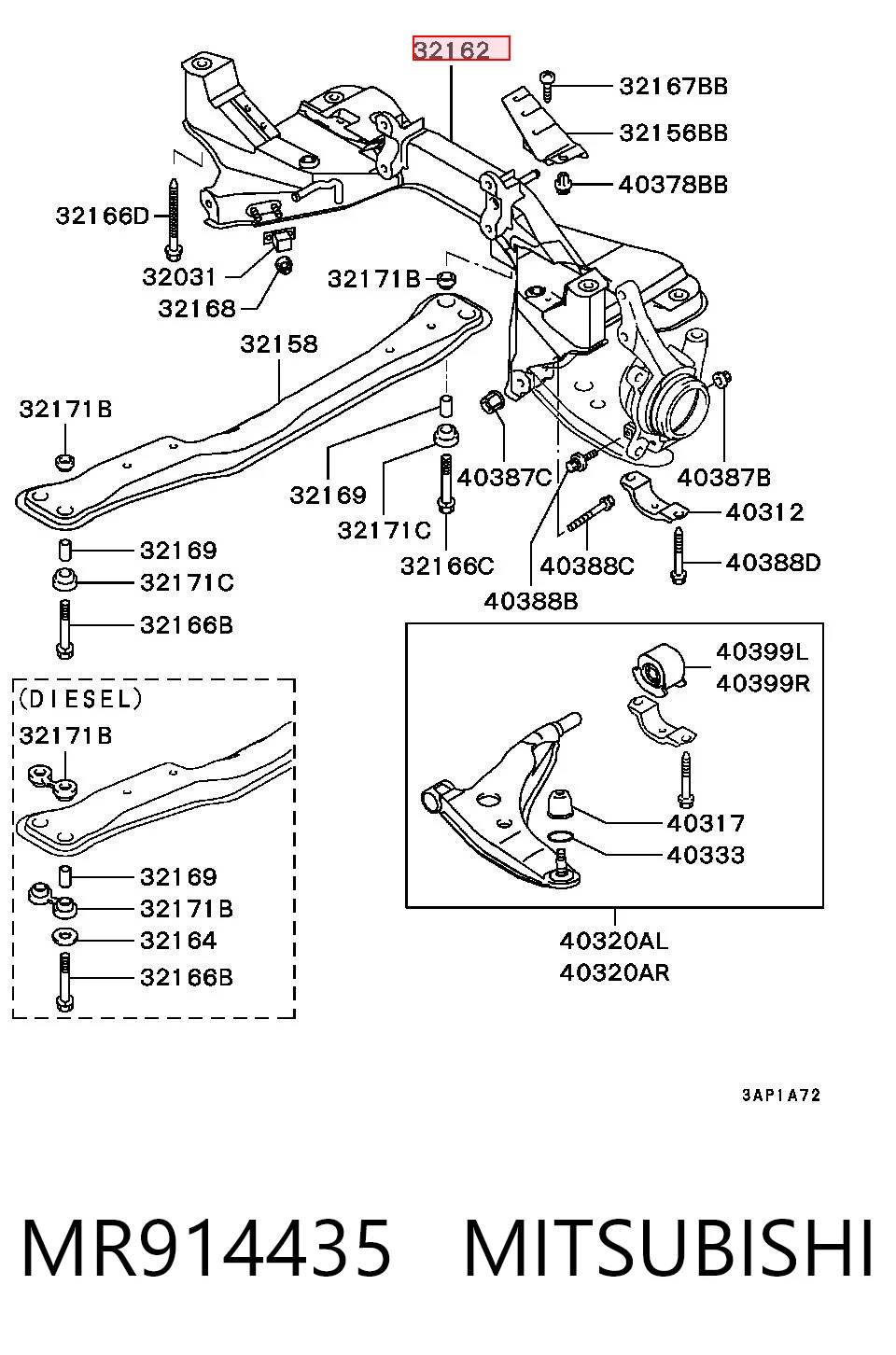 Viga de suspensão dianteira (plataforma veicular) Mitsubishi Space Star  DG0 ao melhor preço