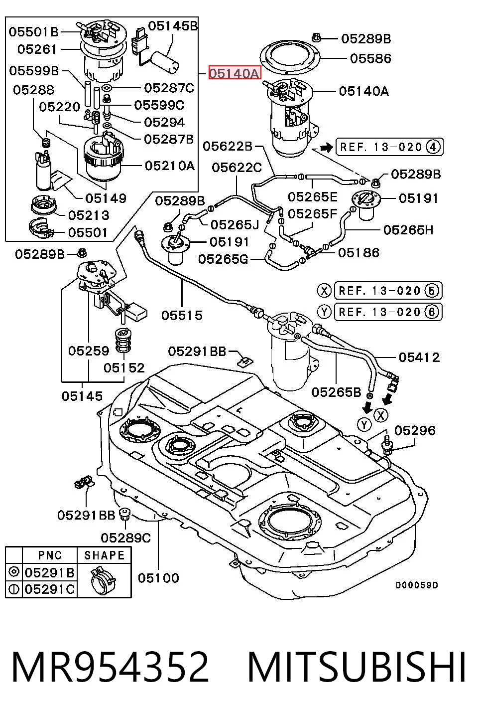 MR954352 Mitsubishi Módulo de bomba de combustível com sensor do nível de combustível