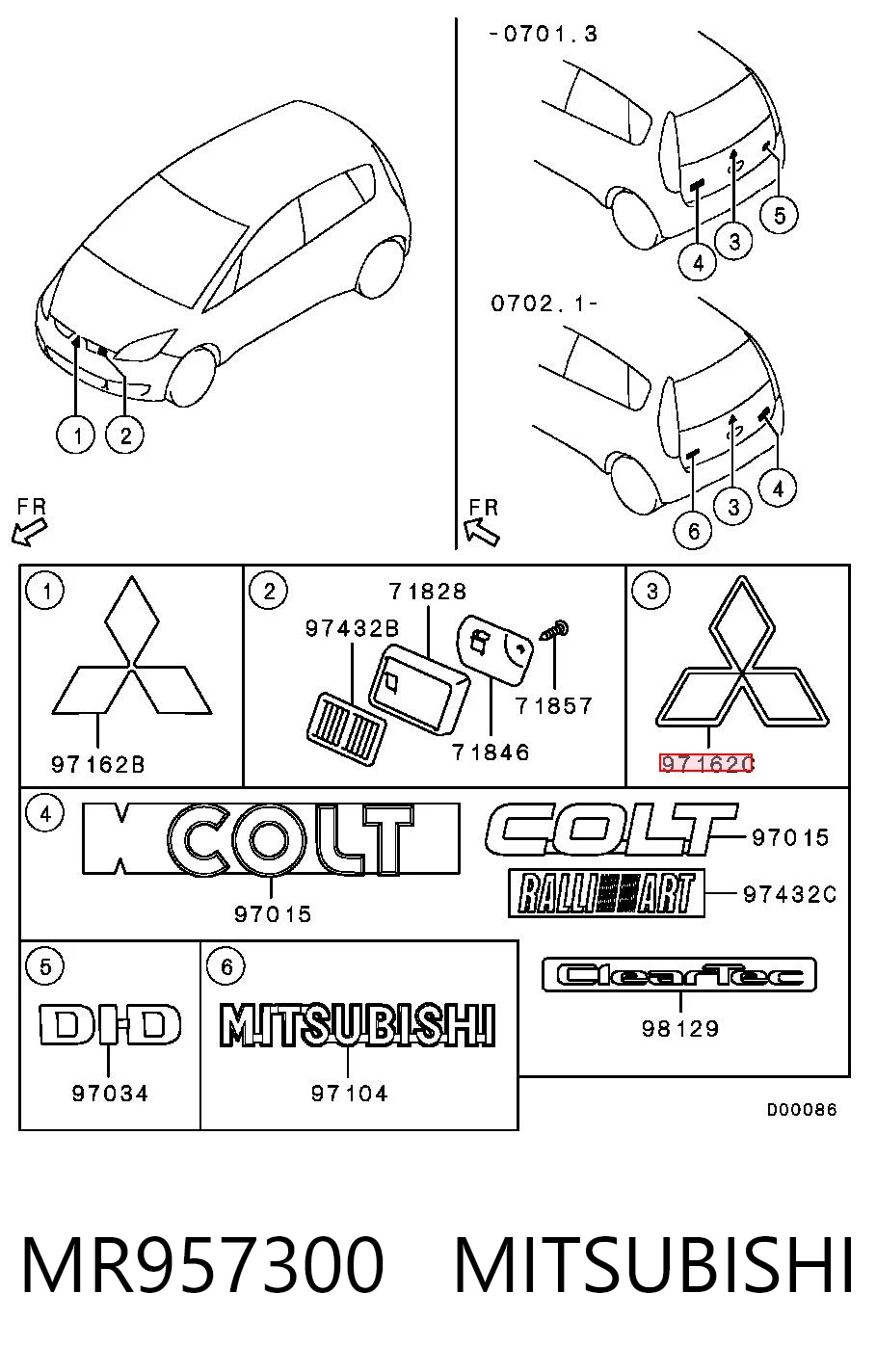 Emblema de tampa de porta-malas (emblema de firma) Mitsubishi Colt VI Z3A ao melhor preço