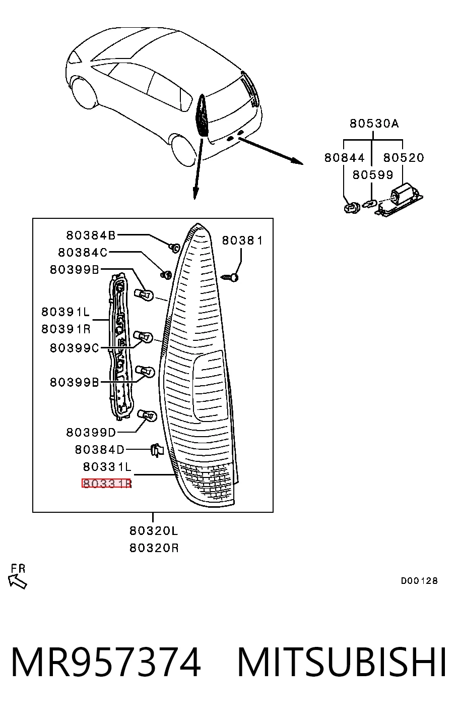  Lanterna traseira direita Mitsubishi Colt VI hatchback (Z3A) (2004 - 2008) VI