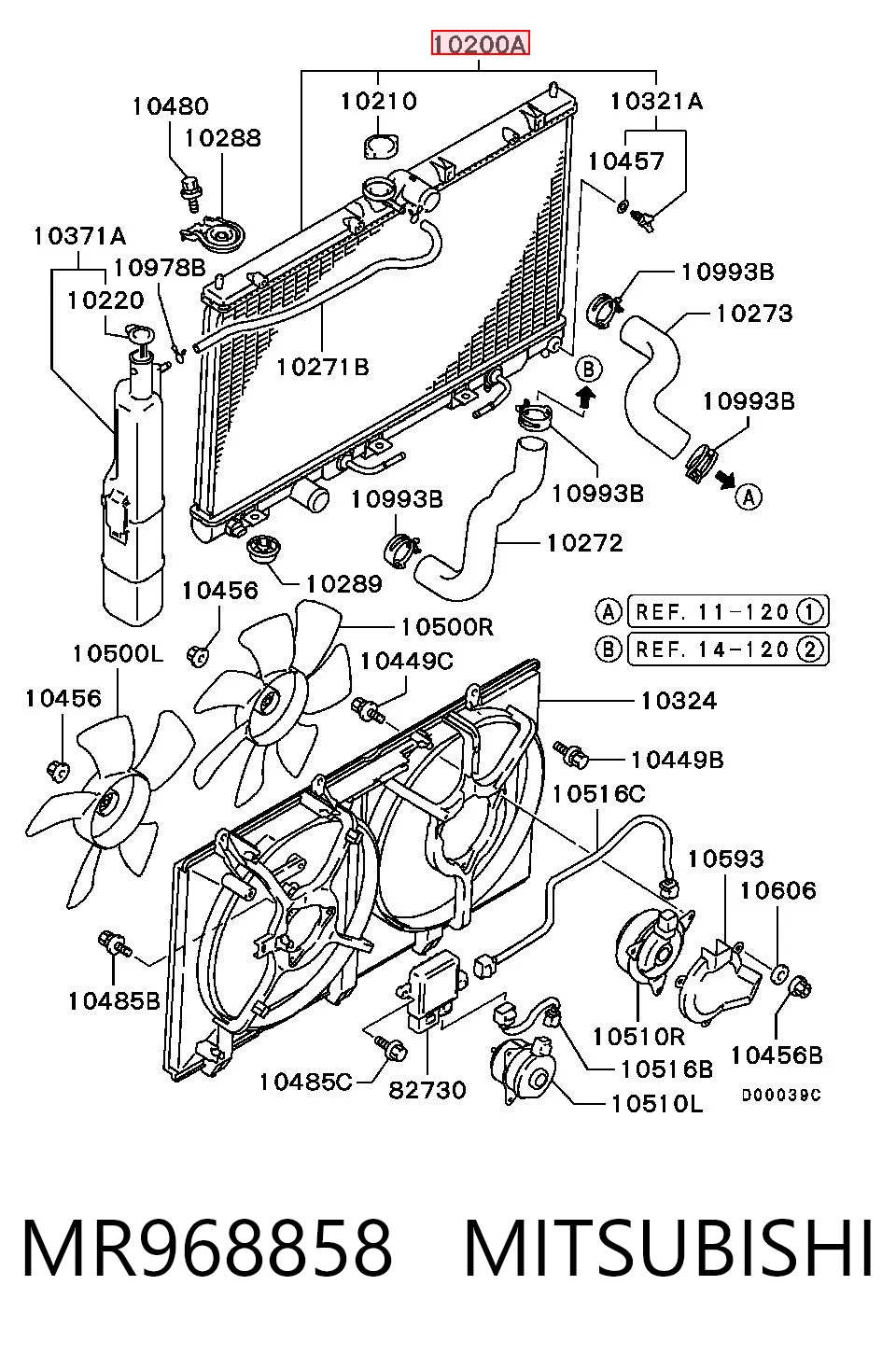 MR968858 Mitsubishi Radiador de esfriamento de motor