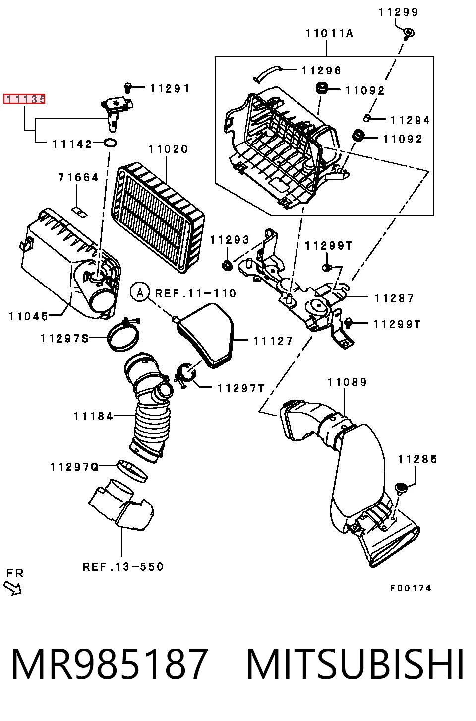 MR985187 Mitsubishi Sensor de fluxo (consumo) de ar, medidor de consumo M.A.F. - (Mass Airflow)