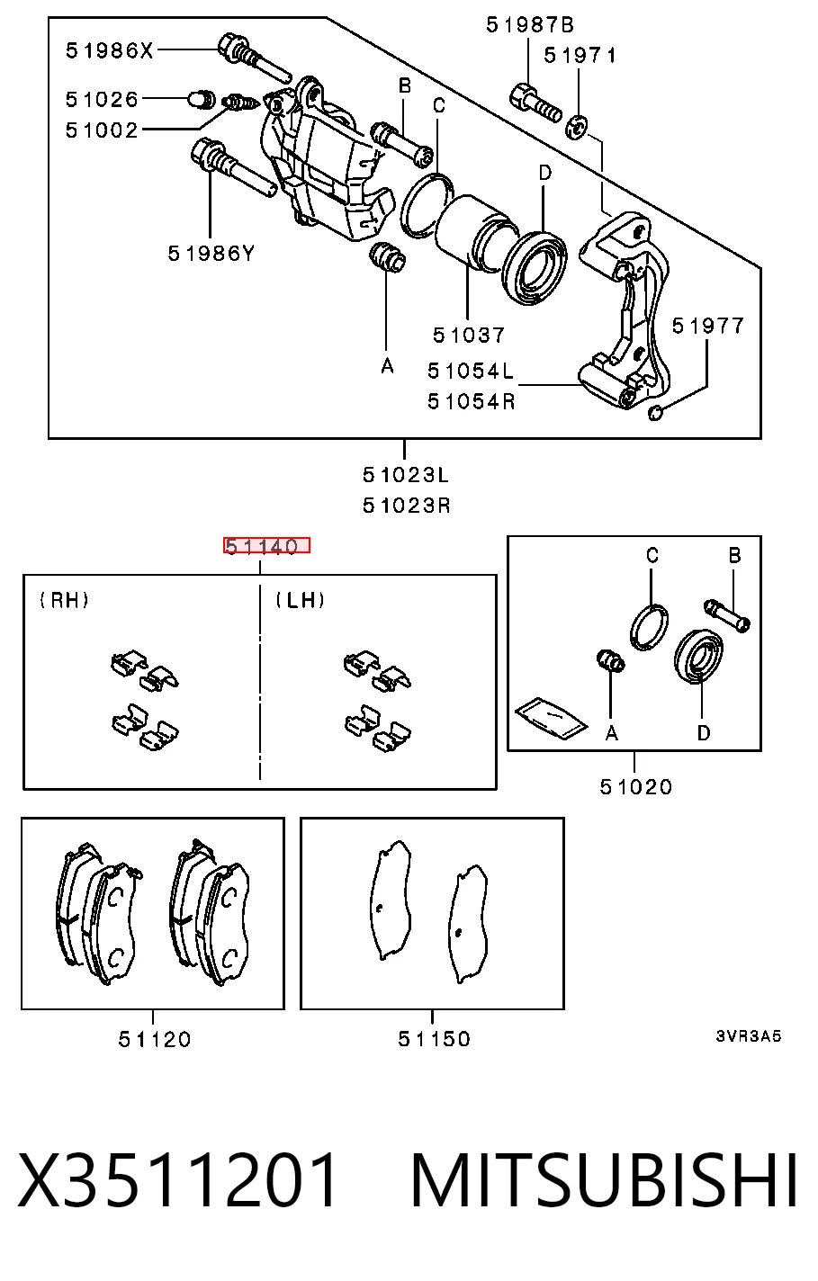  Kit de molas de fixação de sapatas de disco dianteiras Mitsubishi Colt IV hatchback (CAA) (1992 - 1996) IV