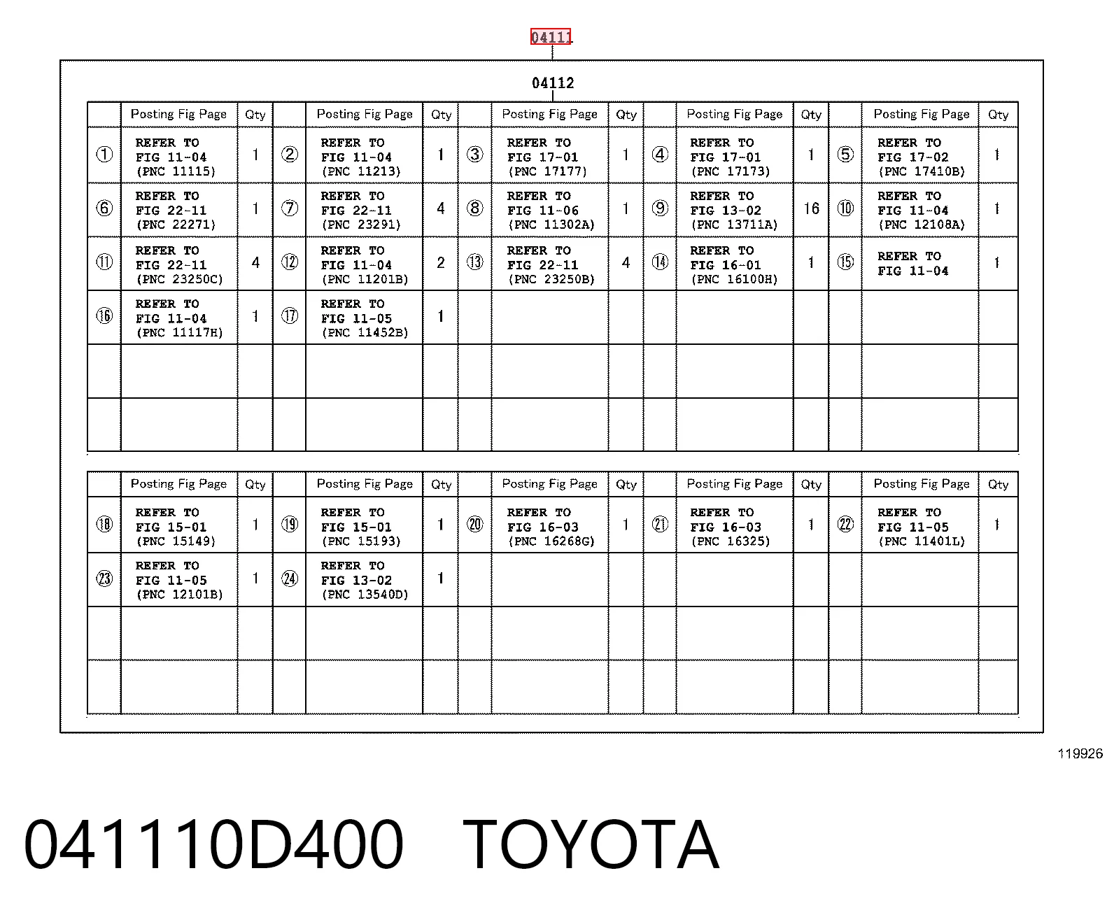 041110D400 Toyota
