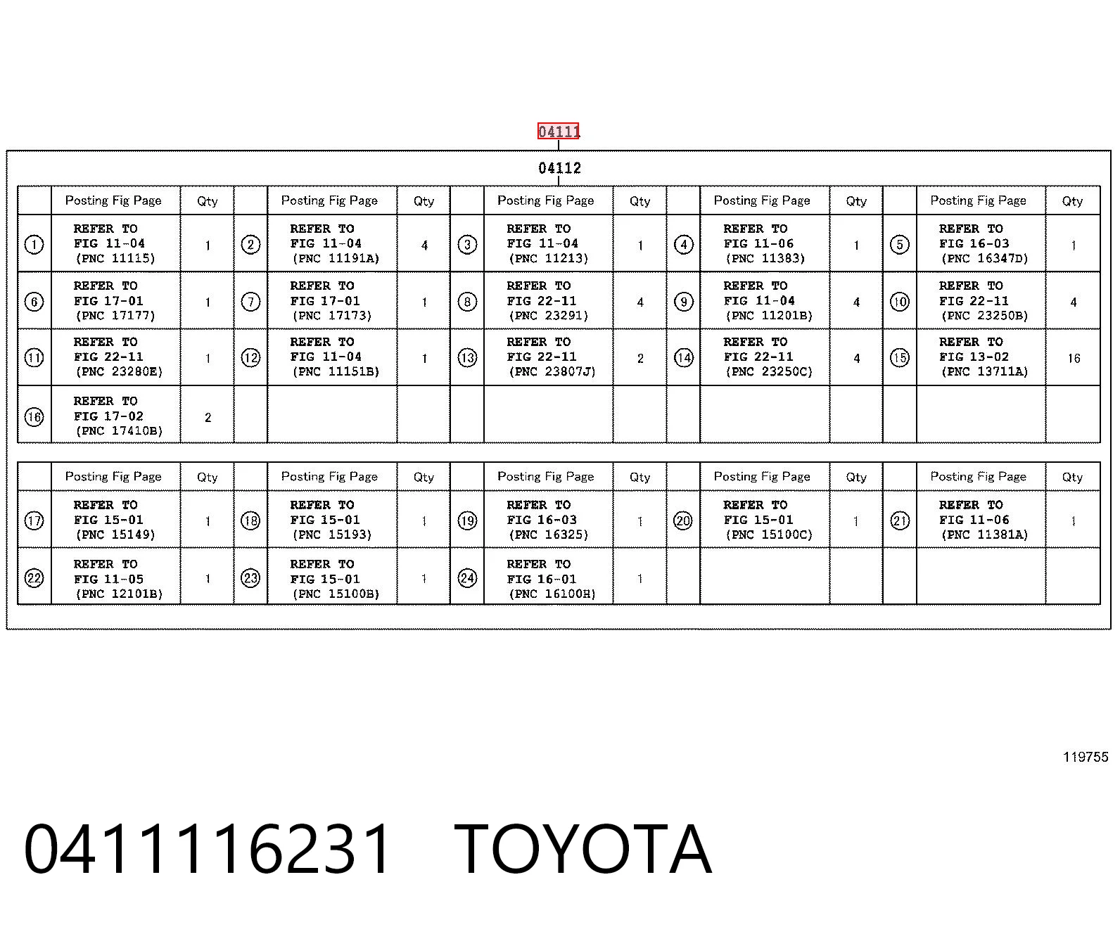 Kit de vedantes de motor completo Toyota Corolla  