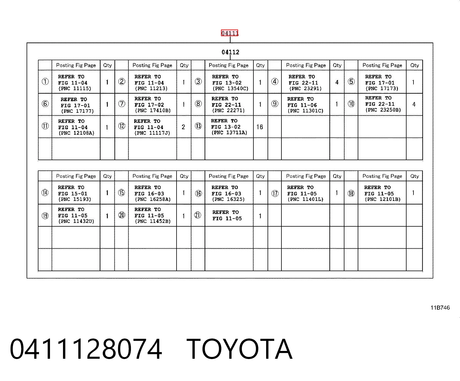 0411128074 Toyota Kit de vedantes de motor completo