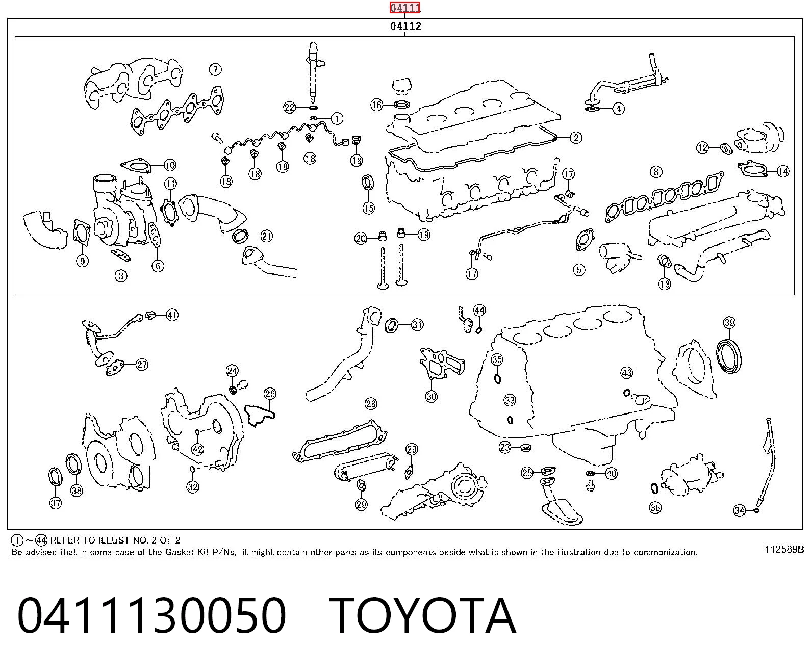 0411130050 Toyota Kit de vedantes de motor completo