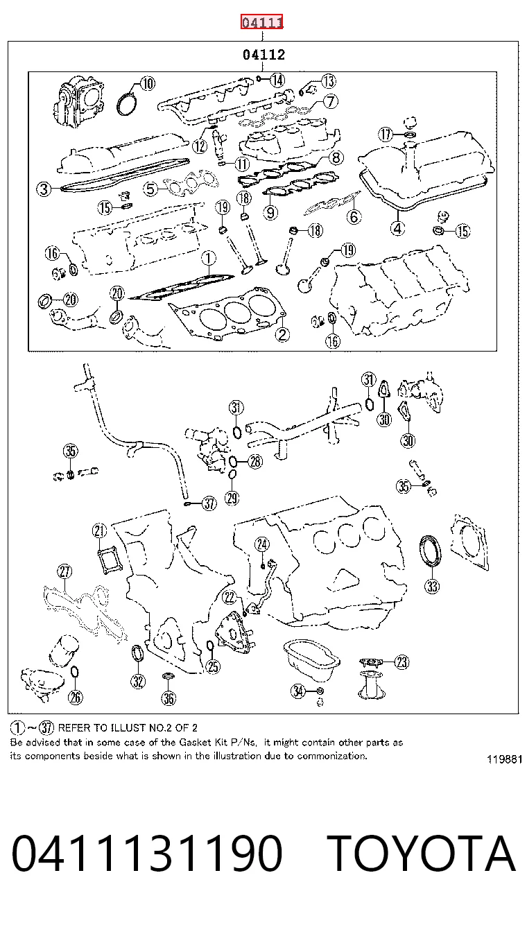 Kit de vedantes de motor completo Toyota Land Cruiser PRADO ASIA J12