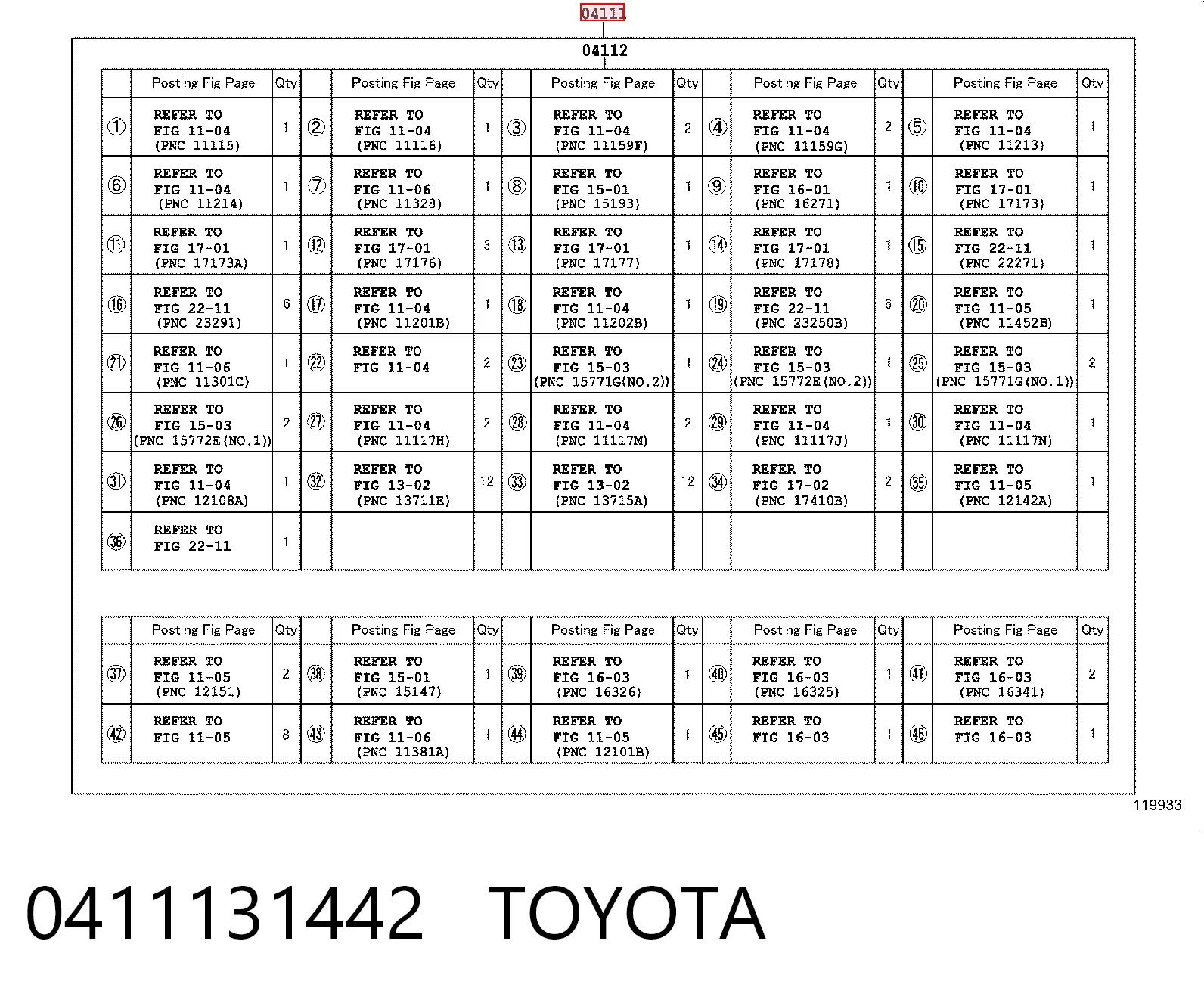 0411131442 Toyota Kit de vedantes de motor completo