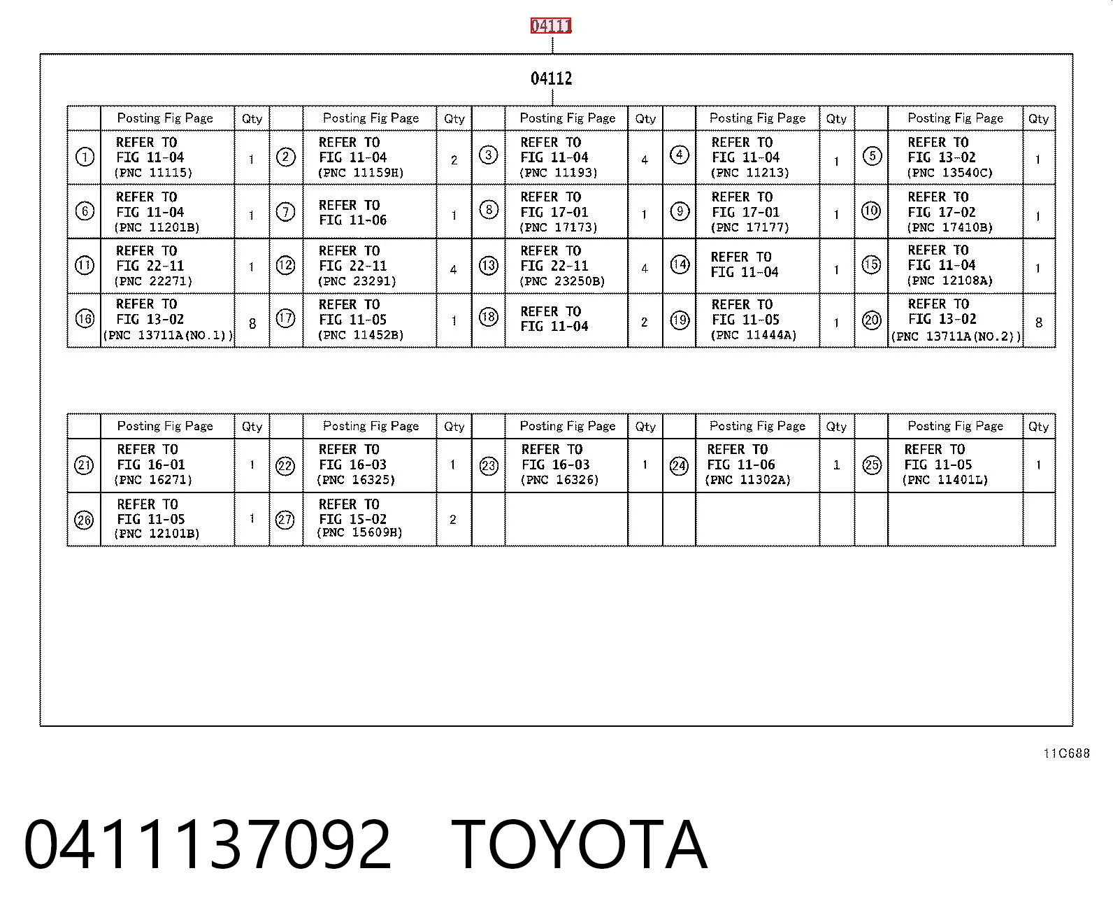 0411137092 Toyota Kit de vedantes de motor completo