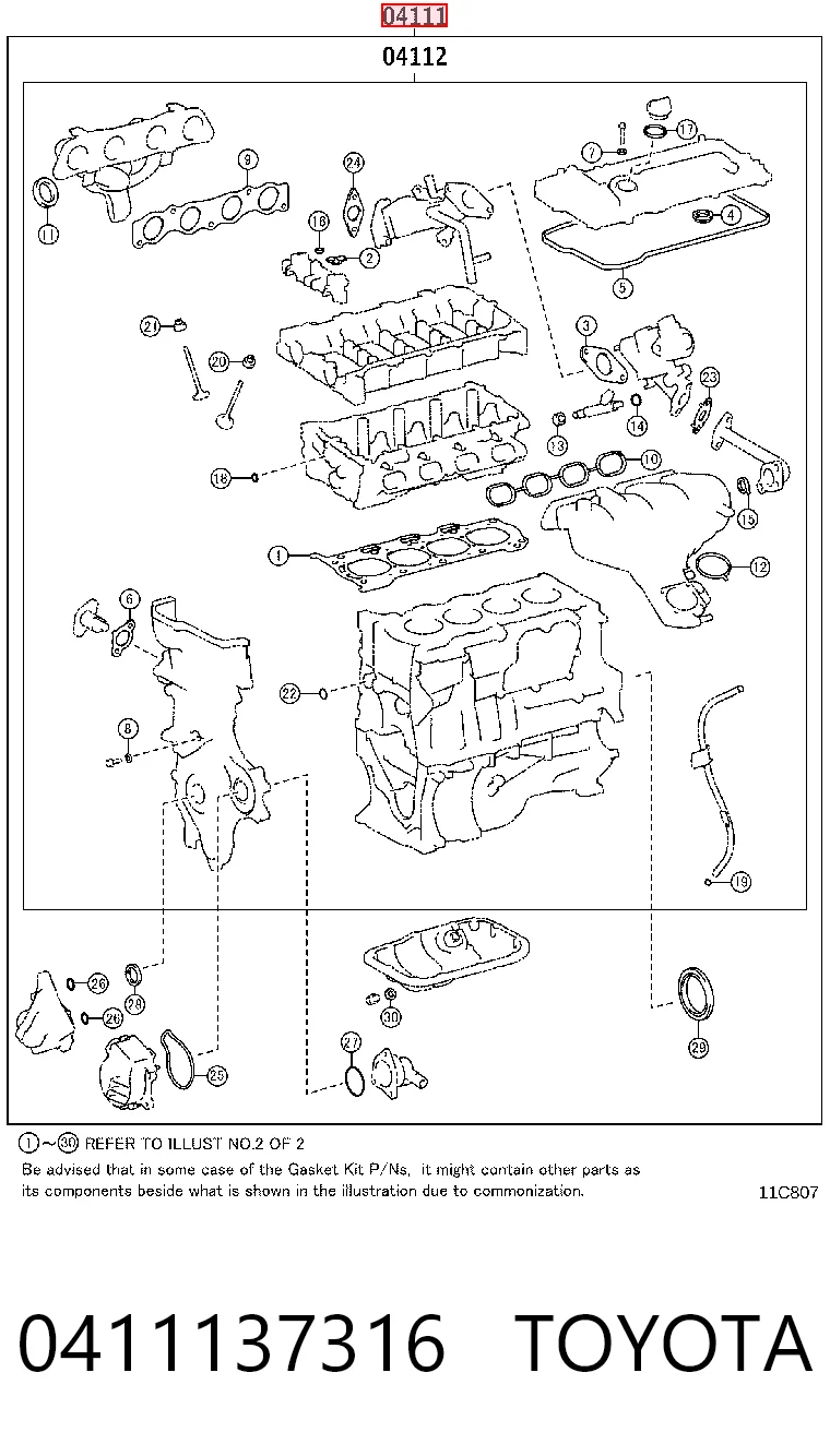 0411137316 Toyota Kit de vedantes de motor completo