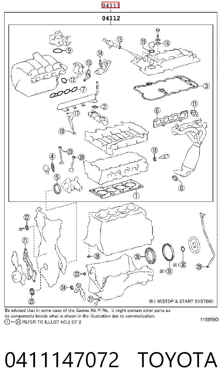 Kit de vedantes de motor completo para Toyota Yaris  SP90