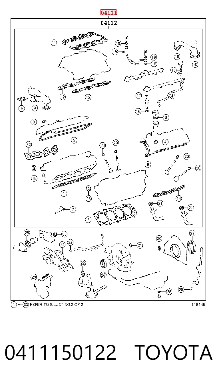 0411150122 Toyota Kit de vedantes de motor completo