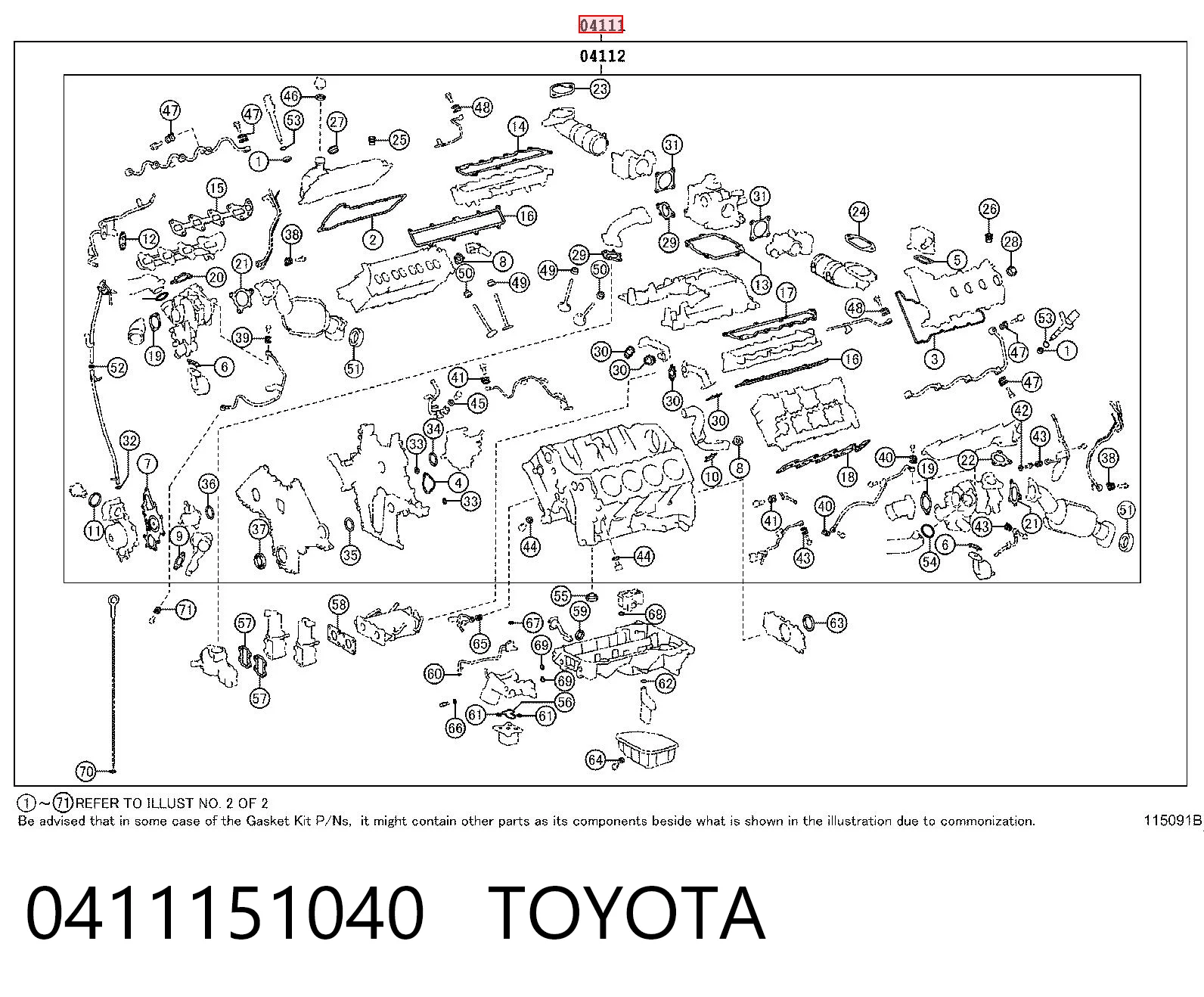 0411151040 Toyota Kit de vedantes de motor completo