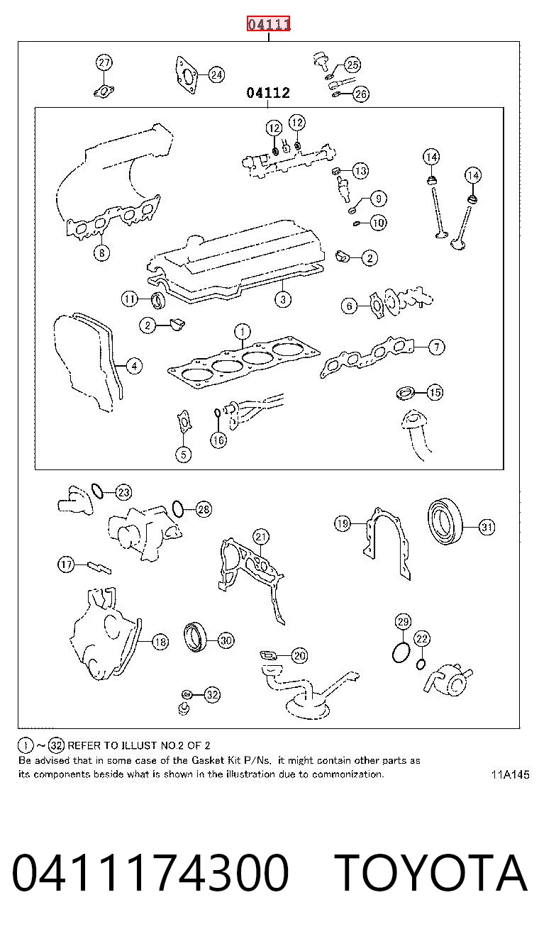 Kit de vedantes de motor completo para Toyota Camry III V10