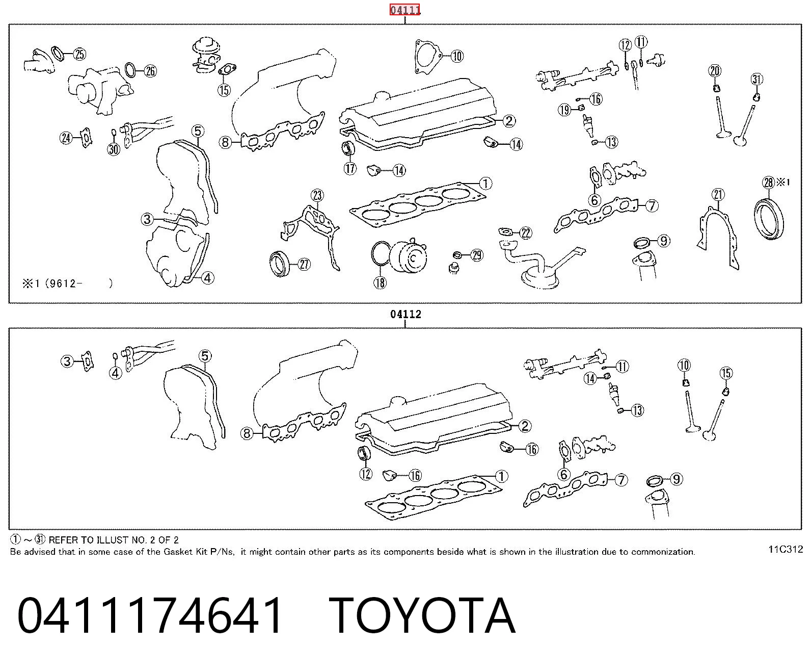 0411174641 Toyota Kit de vedantes de motor completo
