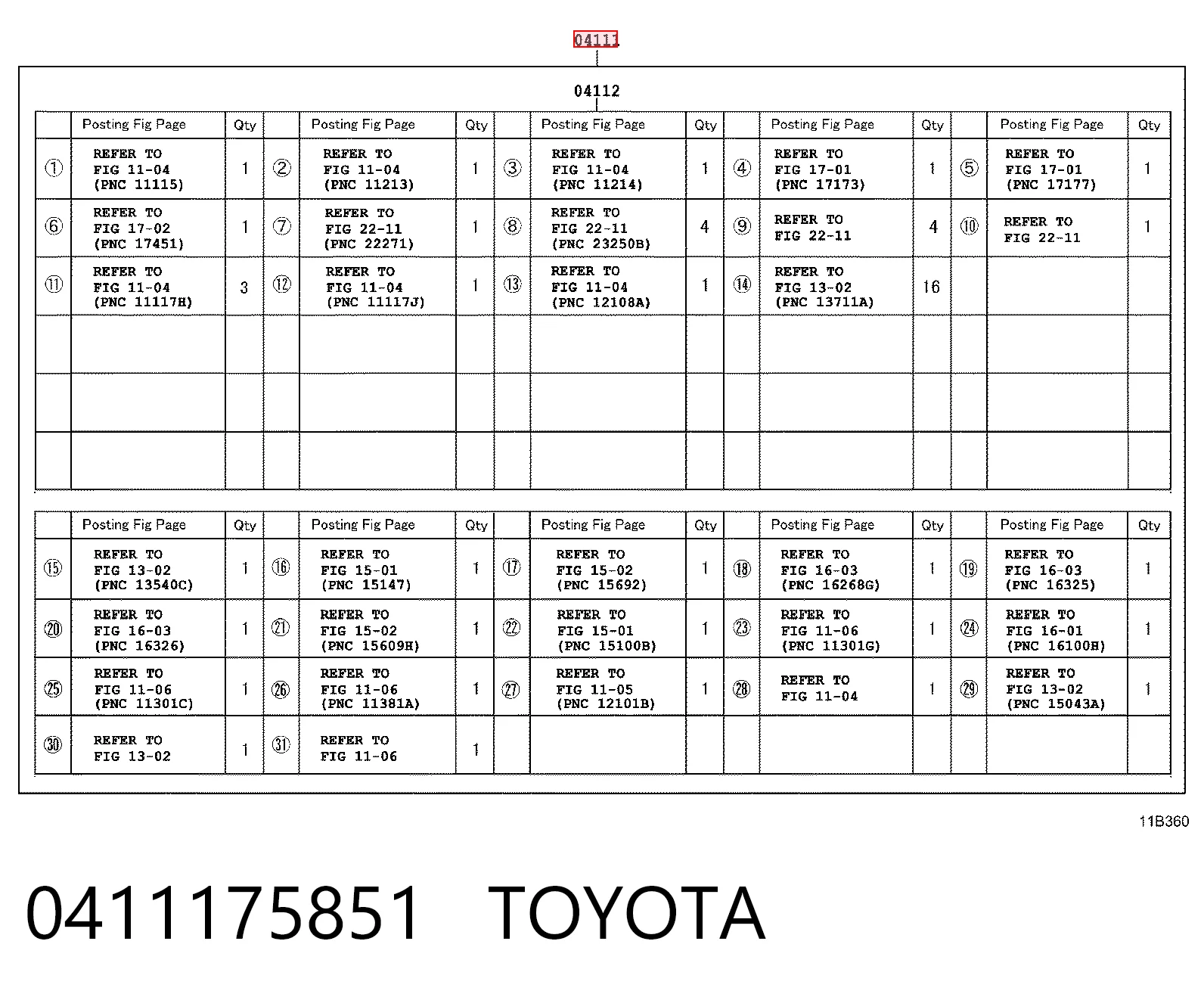 0411175851 Toyota Kit de vedantes de motor completo