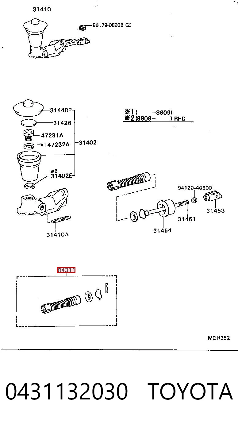 0431132030 Toyota Kit de reparação de cilindro principal de embraiagem