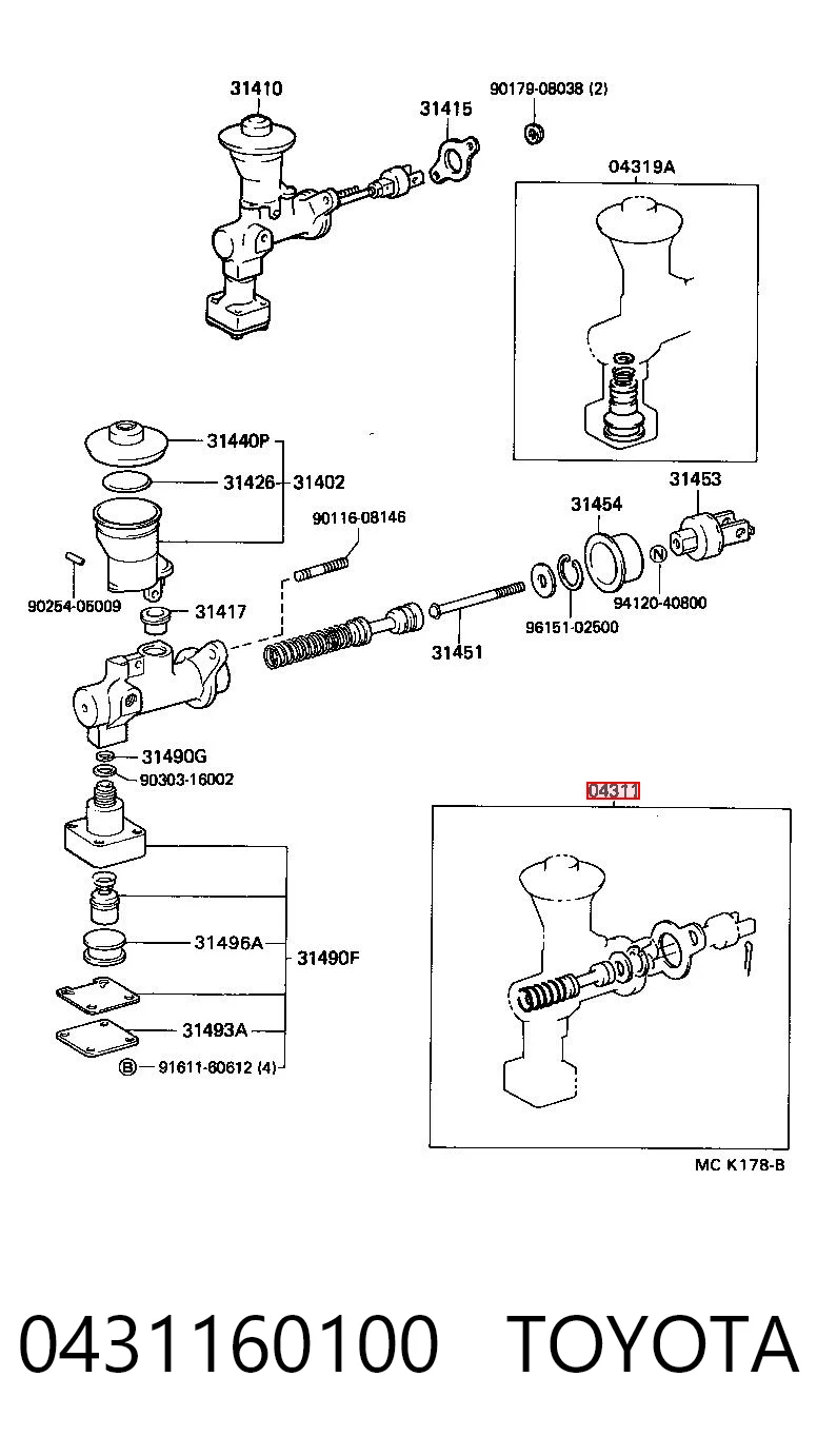 Kit de reparação de cilindro principal de embraiagem Toyota Land Cruiser 80 J8