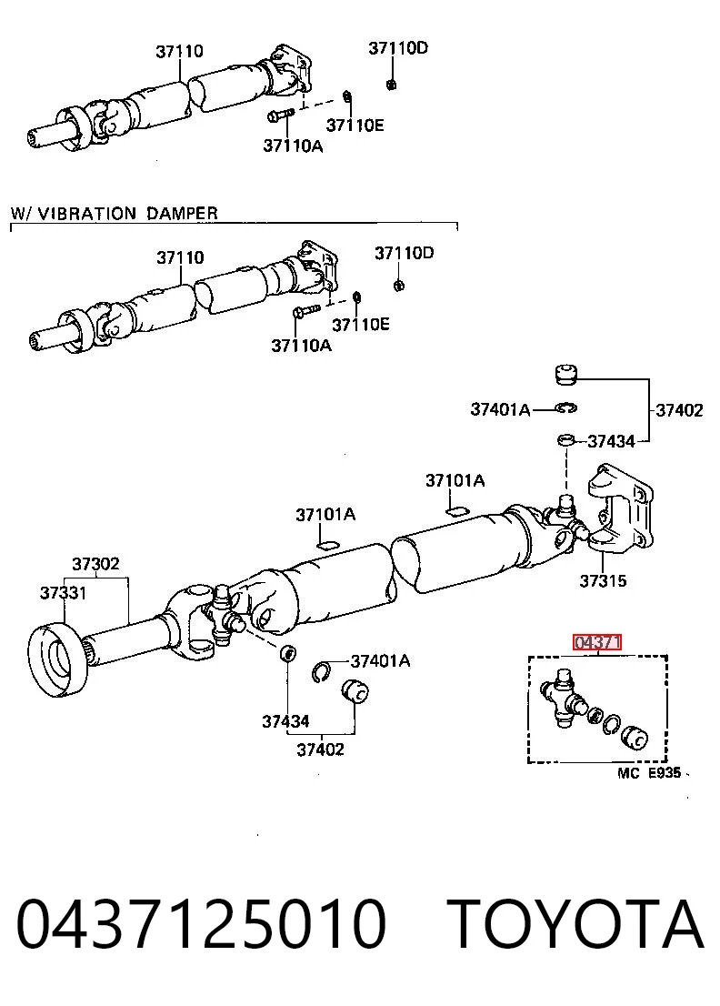 0437125010 Toyota Cruzeta da junta universal traseira