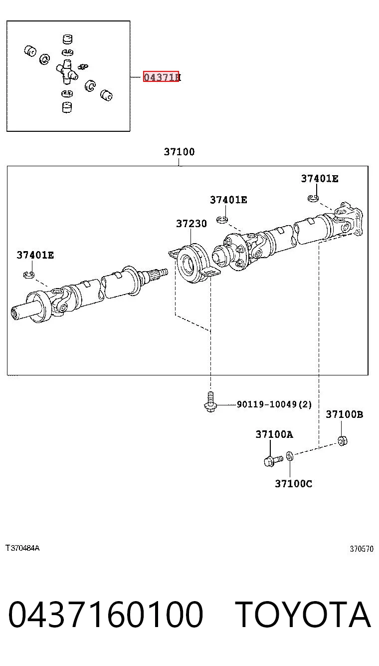 0437160100 Toyota Cruzeta da junta universal traseira