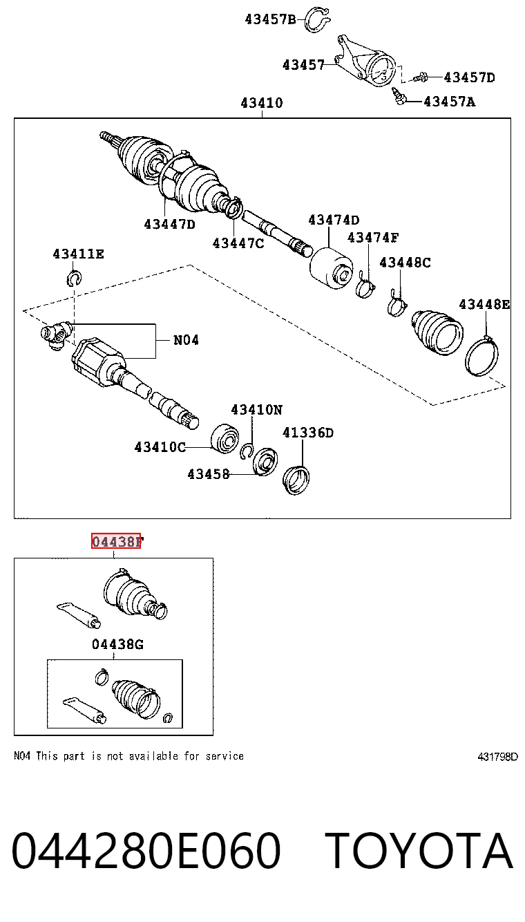 044280E060 Toyota Bota de proteção externa direita de junta homocinética