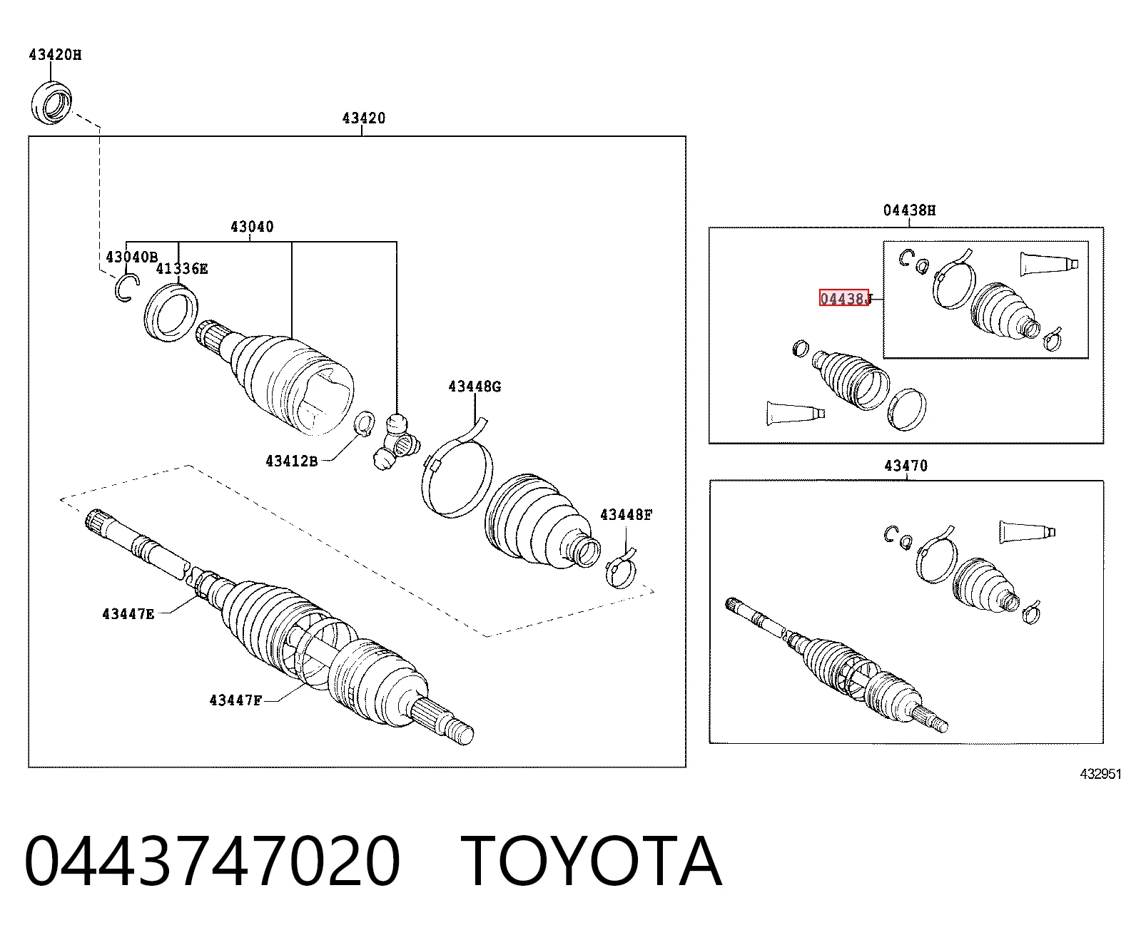 0443747020 Toyota Bota de proteção interna de junta homocinética do semieixo dianteiro