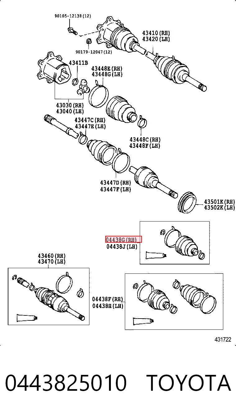 0443825010 Toyota Bota de proteção interna de junta homocinética do semieixo dianteiro