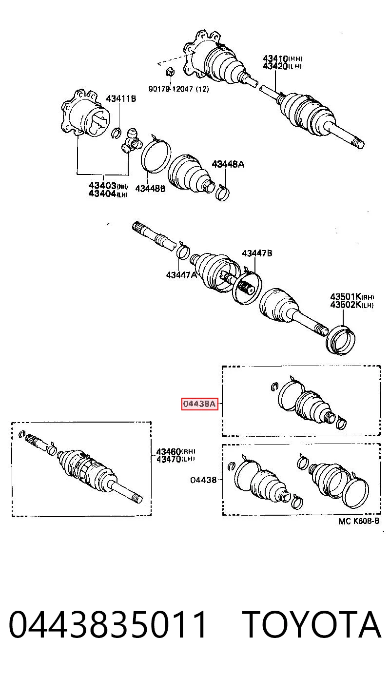 0443835011 Toyota Bota de proteção interna de junta homocinética do semieixo traseiro