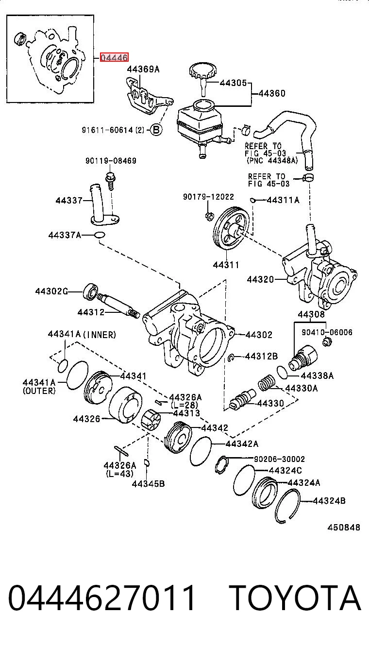 0444627011 Toyota Kit de reparação da bomba da Direção hidrâulica assistida