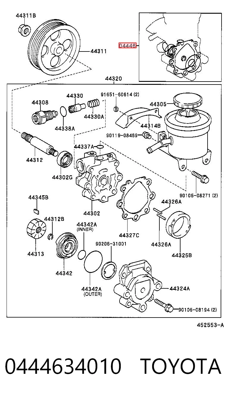 0444634010 Toyota Kit de reparação da bomba da Direção hidrâulica assistida