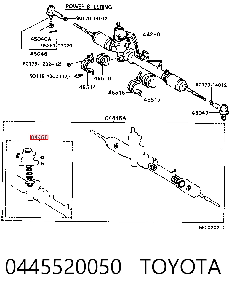 0445520050 Toyota Kit de reparação da cremalheira da direção (do mecanismo), (kit de vedantes)