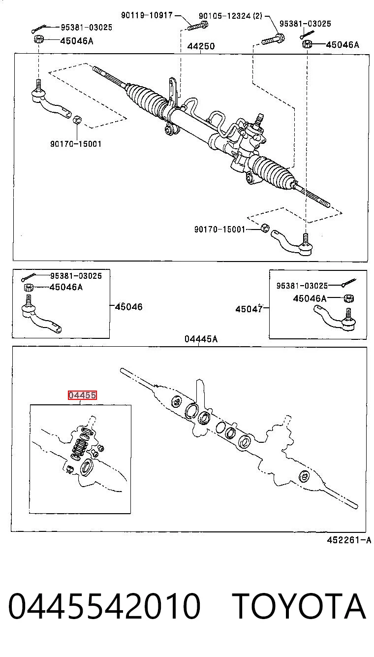 0445542010 Toyota Kit de reparação da cremalheira da direção (do mecanismo), (kit de vedantes)
