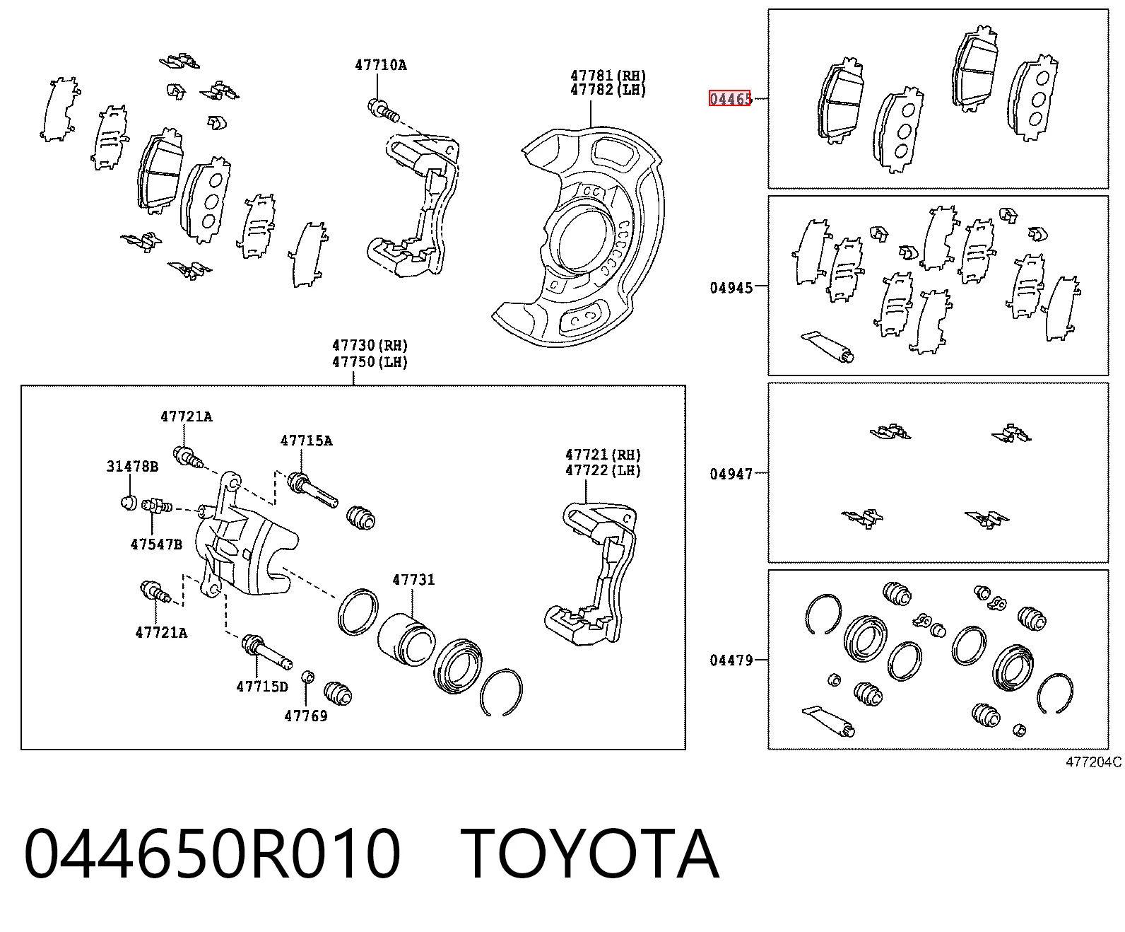 044650R010 Toyota Sapatas do freio dianteiras de disco